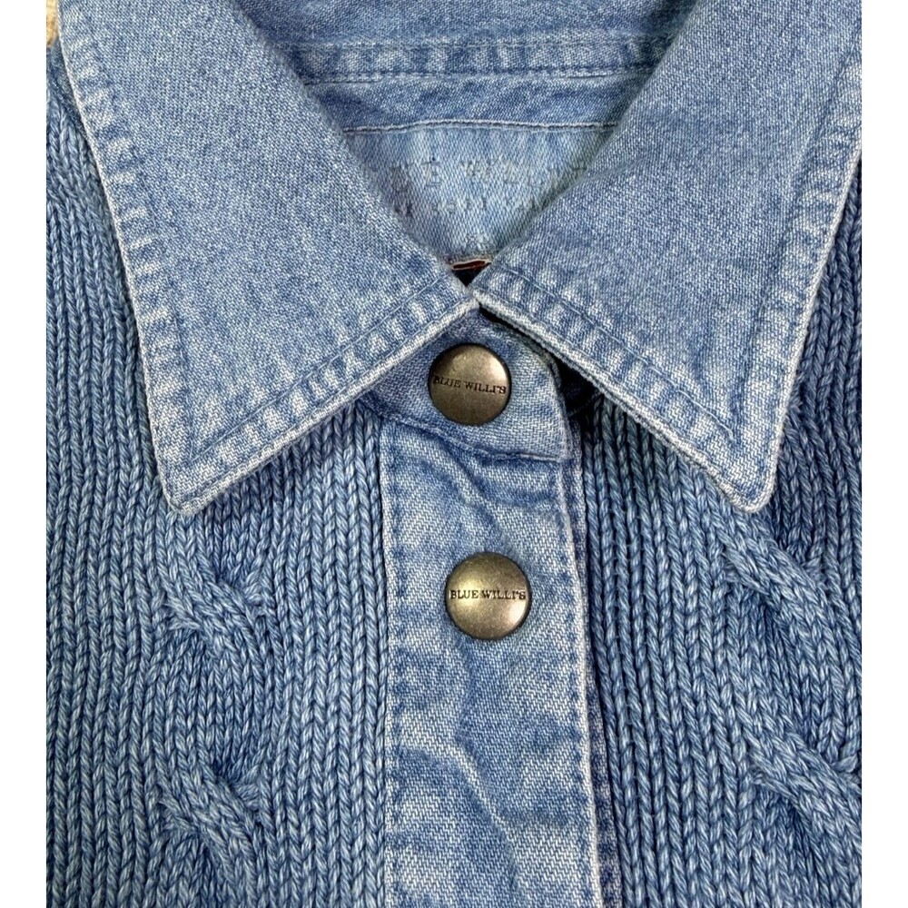 Blue Willi's Cable Knit Cotton Sweater Jacket Denim Snap Women's L Est - Picture 4 of 9
